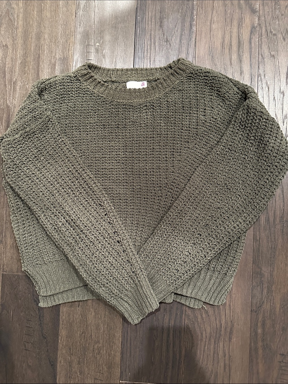 SO Olive Crewneck Chunky Knit Sweater